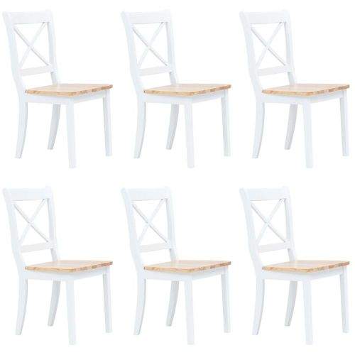 shumee Jídelní židle 6 ks bílé a světlé dřevo masivní kaučukovník