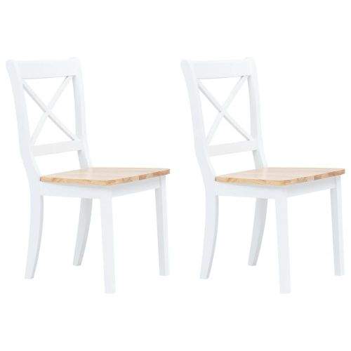 shumee Jídelní židle 2 ks bílé a světlé dřevo masivní kaučukovník