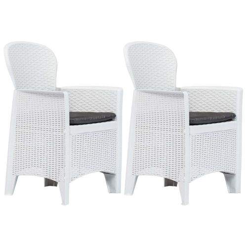 shumee Zahradní židle 2 ks + podušky bílé plastové ratanový vzhled