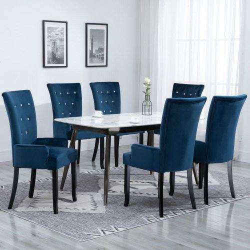 shumee Jídelní židle s područkami 6 ks tmavě modré samet