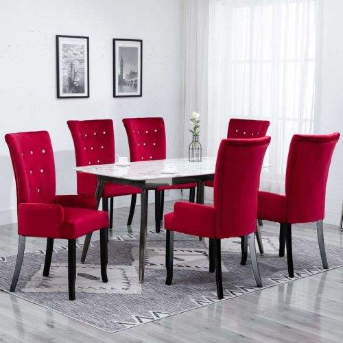 shumee Jídelní židle s područkami 6 ks červené samet