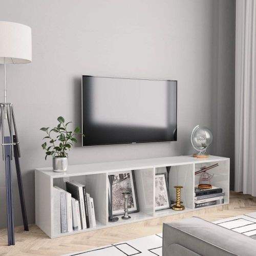 shumee Knihovna/TV skříňka bílá s vysokým leskem 143 x 30 x 36 cm
