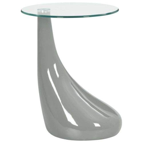 shumee Konferenční stolek s kulatou skleněnou deskou šedý vysoký lesk