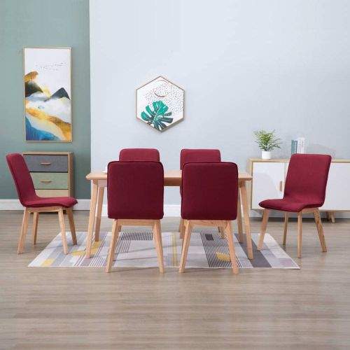 shumee Jídelní židle 6 ks červené textil a masivní dubové dřevo