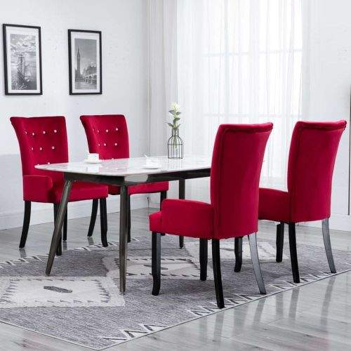 shumee Jídelní židle s područkami 4 ks červené samet