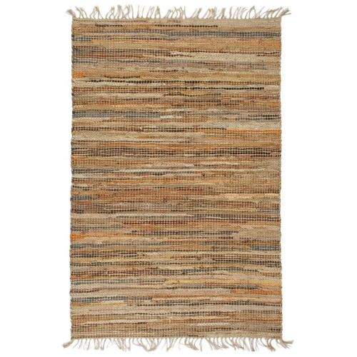 shumee Ručně tkaný koberec Chindi kůže juta 190 x 280 cm bronzový