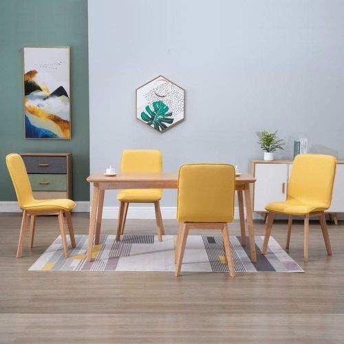 shumee Jídelní židle 4 ks žluté textil a masivní dubové dřevo