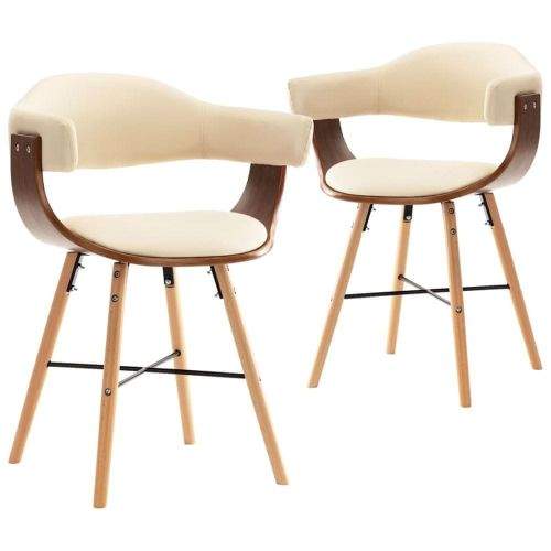 shumee Jídelní židle 2 ks krémové umělá kůže a ohýbané dřevo