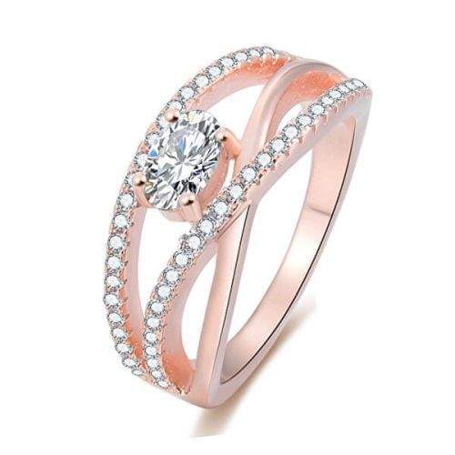 Beneto Růžově pozlacený stříbrný prsten se zirkony AGG331 (Obvod 50 mm) stříbro 925/1000