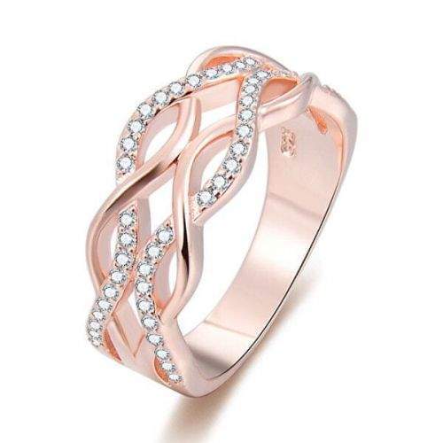 Beneto Růžově pozlacený stříbrný prsten se zirkony AGG333 (Obvod 52 mm) stříbro 925/1000