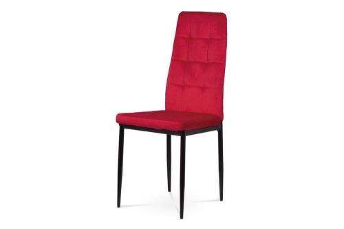 Autronic Jídelní židle, červená sametová látka, kovová čtyřnohá podnož, černý matný lak DCL-395 RED4