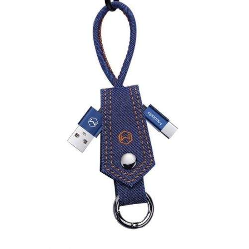 Mcdodo kabel opletený textilií USB-C s klíčenkou 15 cm modrá
