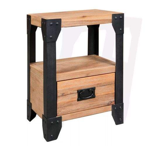shumee Noční stolek, masivní akáciové dřevo a ocel, 40 x 30 x 54 cm