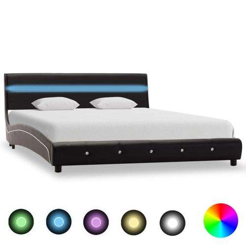 shumee Rám postele s LED světlem černý umělá kůže 140 x 200 cm