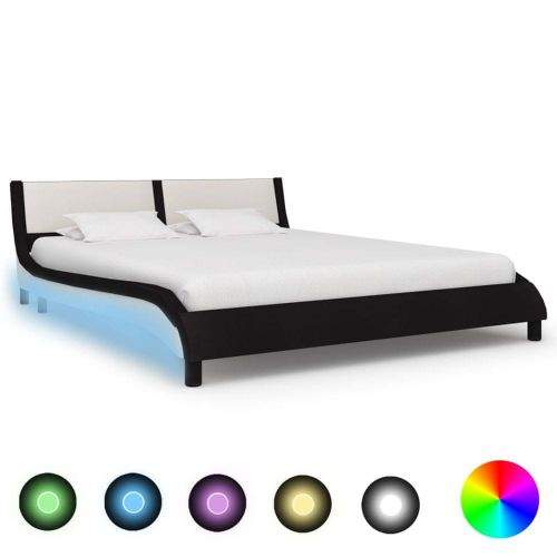 shumee Rám postele s LED světlem černobílý umělá kůže 160 x 200 cm