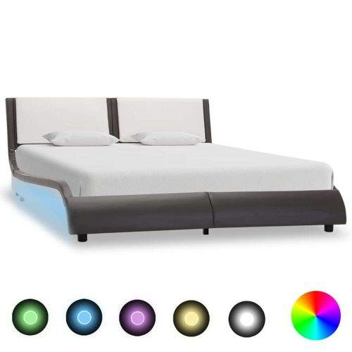 shumee Rám postele s LED světlem šedý a bílý umělá kůže 140 x 200 cm