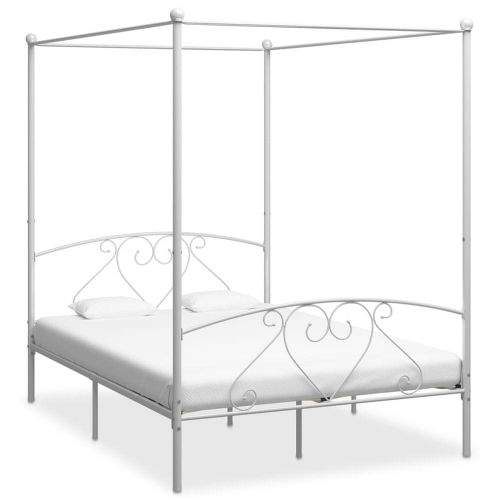 shumee Rám postele s nebesy bílý kovový 140 x 200 cm
