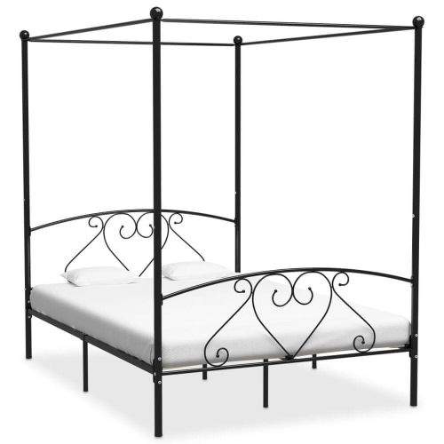 shumee Rám postele s nebesy černý kovový 140 x 200 cm