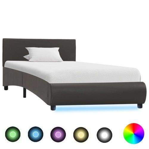 shumee Rám postele s LED šedý umělá kůže 90 x 200 cm