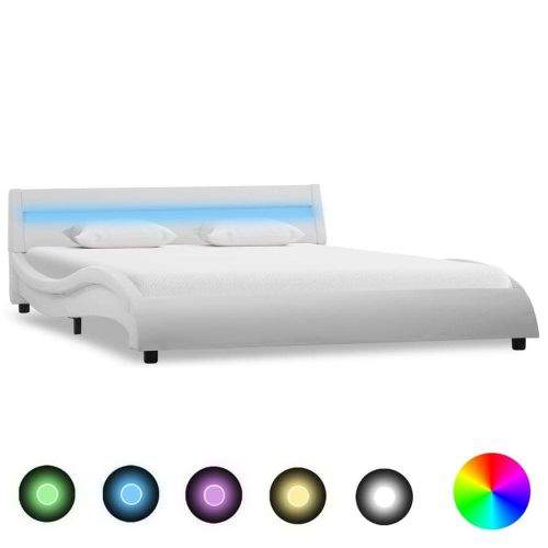 shumee Rám postele s LED světlem bílý umělá kůže 140 x 200 cm