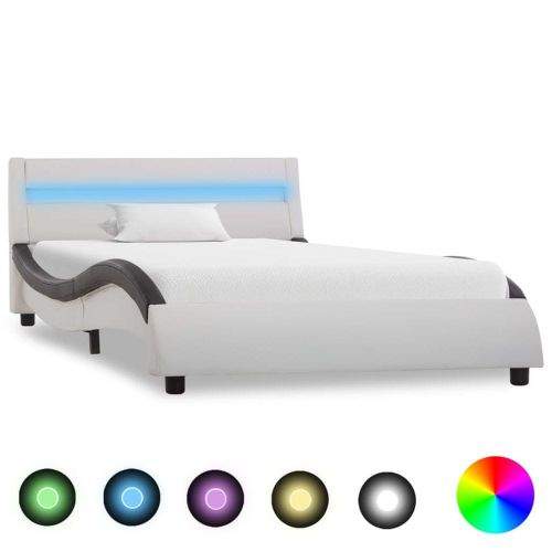 shumee Rám postele s LED světlem bíločerný umělá kůže 90 x 200 cm