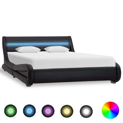shumee Rám postele s LED světlem černý umělá kůže 140 x 200 cm
