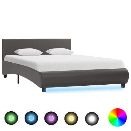 shumee Rám postele s LED světlem šedý umělá kůže 140 x 200 cm