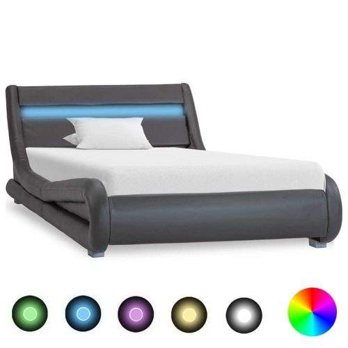 Vidaxl Rám postele s LED šedý umělá kůže 100 x 200 cm