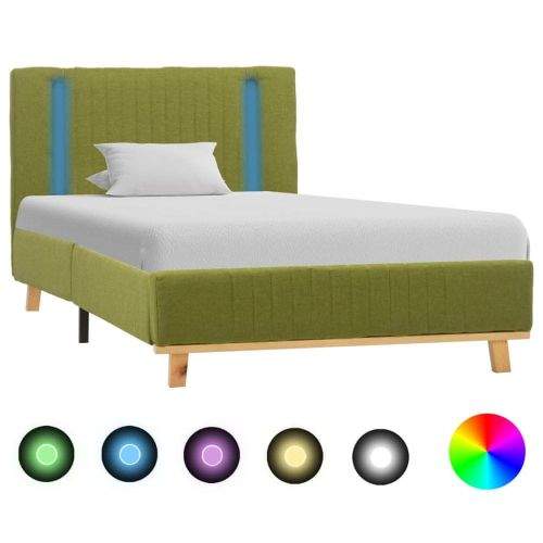 Vidaxl Rám postele s LED světlem zelený textil 100 x 200 cm
