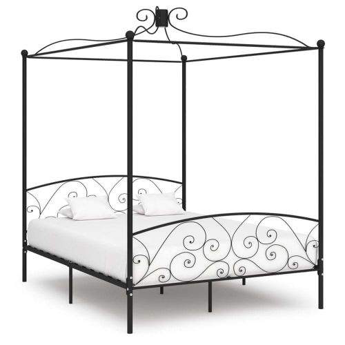 shumee Rám postele s nebesy černý kovový 180 x 200 cm