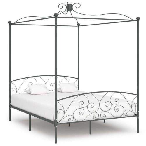 shumee Rám postele s nebesy šedý kovový 180 x 200 cm