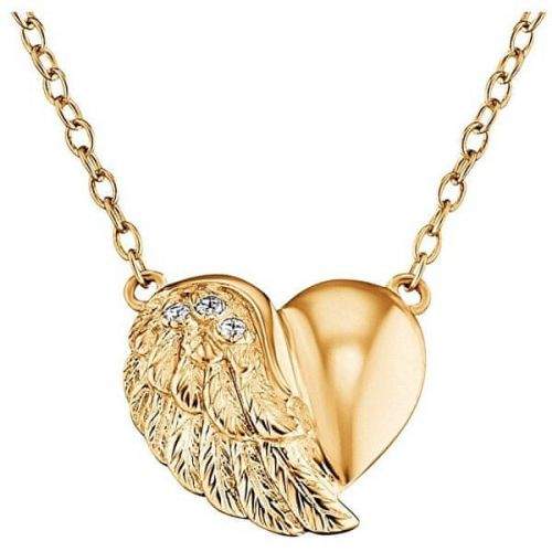Engelsrufer Pozlacený stříbrný náhrdelník Srdce s křídlem a zirkony ERN-LILHW-G stříbro 925/1000