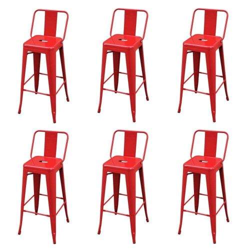 Vidaxl Barové stoličky 6 ks červené ocel