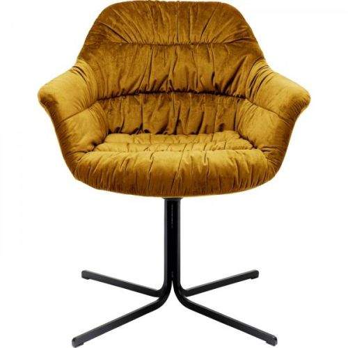 KARE Žlutá čalouněná otočná židle Colmar