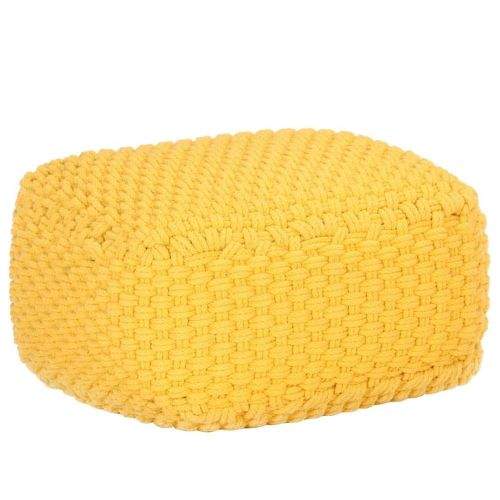 Vidaxl Ručně pletený sedací puf hořčicově žlutý 50 x 50 x 30 cm bavlna