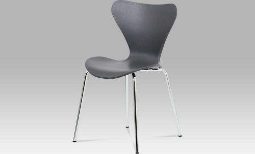 ART Jídelní židle, šedý plast s imitací dřeva / chrom AURORA GREY Art