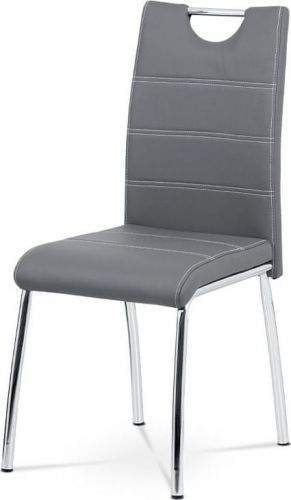 ART Jídelní židle - šedá ekokůže s bílým prošitím, kovová čtyřnohá podnož AC-9920 GREY Art