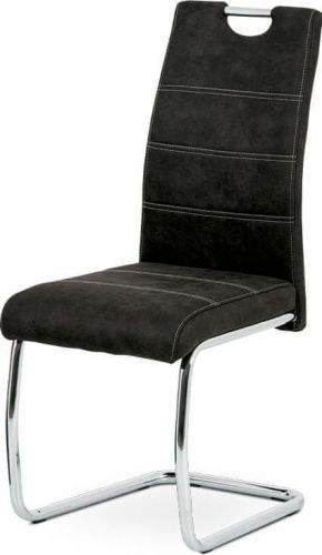 ART Jídelní židle - černá látka Cowboy v dekoru broušené kůže, kovová chromovaná podnož HC-483 BK3 Art