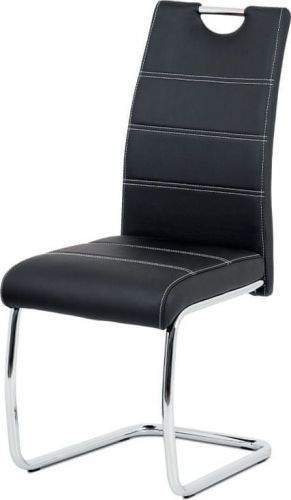 ART Jídelní židle, černá ekokůže, bílé prošití, kov chrom HC-481 BK Art