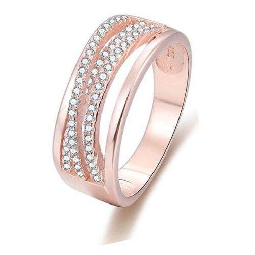 Beneto Růžově pozlacený stříbrný prsten se zirkony AGG340 (Obvod 50 mm) stříbro 925/1000