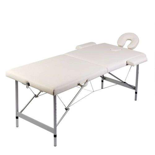 Vidaxl Krémově bílý skládací masážní stůl se 2 zónami a hliníkový rám
