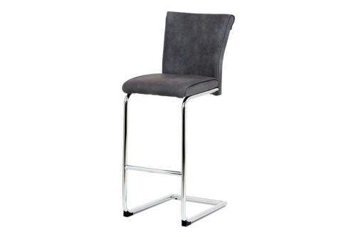 Autronic Barová židle, šedá ekokůže v dekoru broušené kůže, chromovaná pohupová podnož BAC-192 GREY