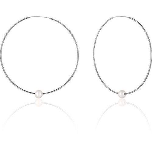 JwL Luxury Pearls Stříbrné náušnice kruhy s pravými bílými perlami JL0638