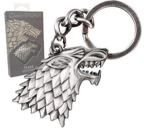 CurePink Kovová klíčenka Game Of Thrones|Hra O Trůny: 3D erb Stárků v dárkové krabičce (4 x 5,5 cm)