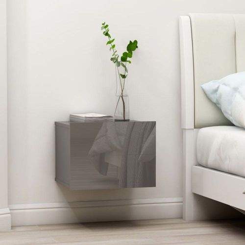 shumee Noční stolek šedý s vysokým leskem 40 x 30 x 30 cm dřevotříska
