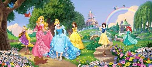 AG design Fototapeta Princezny Disney v parku 202 x 90 cm