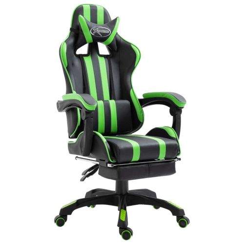 Vidaxl Herní židle s podnožkou zelená umělá kůže