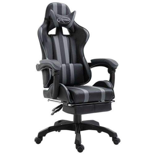 Vidaxl Herní židle s podnožkou šedá umělá kůže