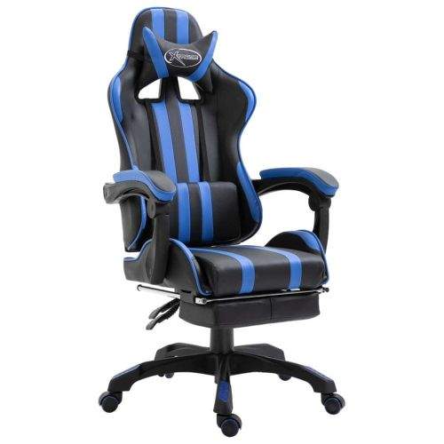 Vidaxl Herní židle s podnožkou modrá umělá kůže