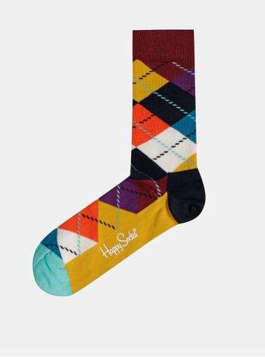Happy Socks hnědo-hořčicové vzorované ponožky Argyle 36-40